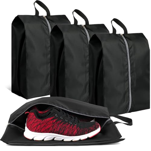 Shoe Bags for Travel, Set of 4 Pack Shoe Travel Bags for Packing Large | Large Waterproof Portable Travel Shoe Bag with Zipper Travel Essentials Women for and Men - color: Black