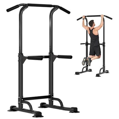 DlandHome Power Tower Pull Up Dip Station Multi-Function Fitness Equipment for Strength Training Adjustable Height Dip Stand for Home Gym - color: Black