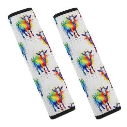 2 Pack Rainbow Watercolor Goat White Car Seat Straps Shoulder Pads Soft Padded Seat Belt Cushion for Kids, All Vehicles, Pressure Relief - color: Pattern 755