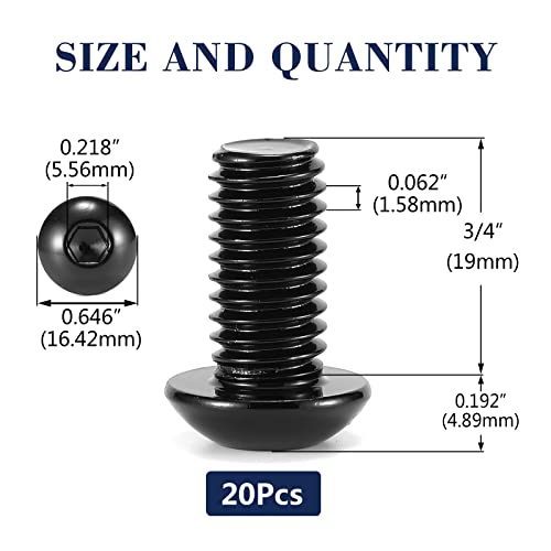 3/8-16 x 3/4" Button Head Socket Cap Bolts Screws, 20Pcs 304 Stainless Steel 18-8, Allen Hex Drive, Black Oxide by SG TZH(with Hex Spanner) - size: 3/8-16 x 3/4"