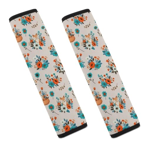 Universal Soft and Comfortable Seat Belt Cover for Adults and Children, Most Cars, 2 Pack Fox Orange Flower Seat Belt Covers Cushion Neck and Shoulder Support - color: Pattern 289