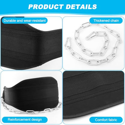 Dip Belt for Weightlifting, 34" Heavy-Duty Steel Chain, 550lbs Weight Capacity, Weighted Belt for Pullups, Squats, Gym Workout Training