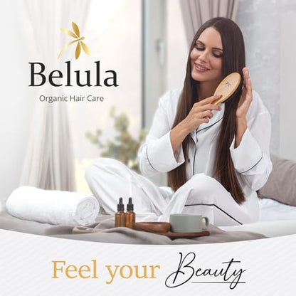 100% Boar Bristle Hair Brush for Women Set by Belula (L Size). Soft Natural Bristles for Thin and Fine Hair. Wooden Comb, Travel Bag and Spa Headband Included! - size: Large