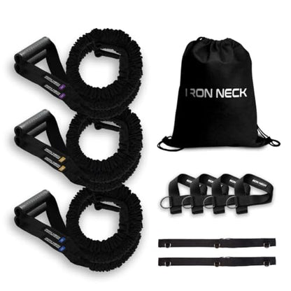 Iron Neck Shoulder Resistance Band System – 3 Level Rehab & Performance Kit with Door Belts & Anchors – 5lb, 10lb, 25lb Bands – Shoulder Pain Relief, PT, Strength Training – Home & Gym Use