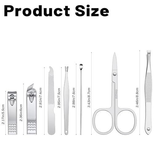 7 Pcs Travel Manicure Set Nail Clipper Set Gifts for Men & Women Fingernail Grooming Kit, Travel Clipper Kit with Nail Care Tools Beauty Scissors Tweezers PU Black Leather Pouch