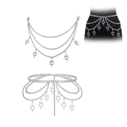 2 Pcs Thorn Heart Waist Chain Belt, Punk Gothic Belt Chains with Pant Chain for Women Girl