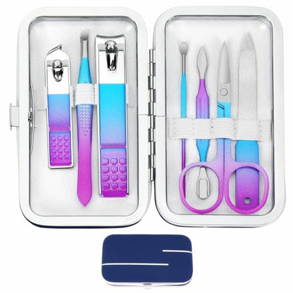 Manicure Set Nail Clipper Set Women Men Nail Clipper Travel Manicure Kit | Personal Nail Care Tools with Case Fingernail Clippers Manicure Pedicure Tools Grooming Kit Gifts for Women Men Teen Family - color: Rainbow
