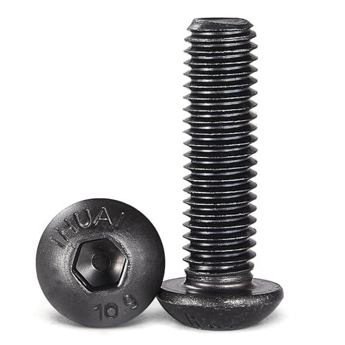 M3-0.5 x 40mm Button Head Socket Cap Bolts Screws, 10.9 Grade Alloy Steel, Black Oxide Finish, Machine Thread, Allen Socket Drive, Quantity 50