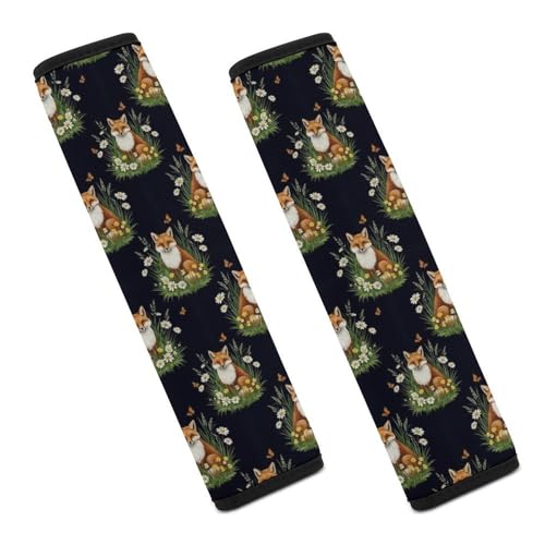 Universal Fit Cute Fox Flowers Car Seat Belt Pad for Elderly Support, Stroller Pushchair High Chair, 1 Pair Shoulder Harness Cover Neck and Shoulder Support - color: Pattern 943