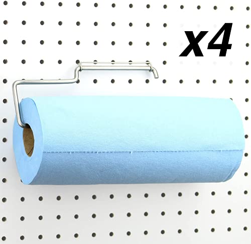 RightArrange Pegboard Paper Towel Holder, 4-Pack - Stainless Steel - Hooks to Any Peg Board - Pegboard Organization Accessory for Tool Shed, Garage, Workbench, Kitchen, Laundry or Craft Room - color: Stainless Steel, size: 4-Pack