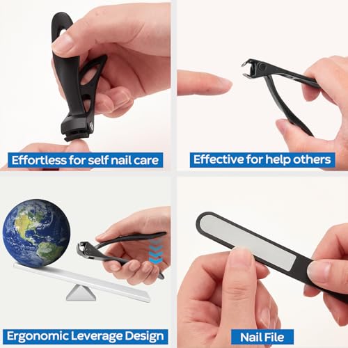 Large Nail Clippers Set with Nail File-2 Pcs, Toenail Clippers for Thick Nails, Stainless Steel Long Handled Fingernail Cutter, Heavy Duty Toenail Clipper Gift for Seniors, Men & Women (Black) - size: 2Pcs Nail Clippers Set-black