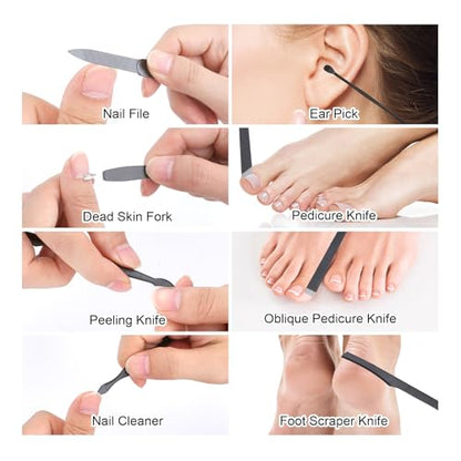 Manicure Set-Stainless Steel Nail Care Set-Professional Ingrown Toenail Clipper Grooming Tool-Pedicure Kit & Toe Nail Cutter-Thick Nail Scissors Toiletries with Cuticle Trimmer - color: Black&Red