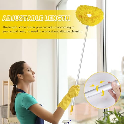 FONUNO Ceiling Fan Cleaner Duster High Ceiling Extended Fan Blade Cleaner | Reusable Microfiber Ceiling Fan Duster with Extension Handle from 13 to 50 Inch for Furniture Bookshelves Wall Door, Yellow - color: Yellow