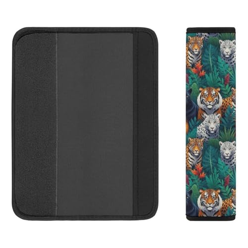 2 Piece Jungle Animals Lion Tiger Leopard Print Car Seat Belt Pad Breathable Seat Belt Cushion for Child, Stroller Pushchair High Chair, Easy Install (No Tool) - color: Pattern 111