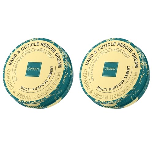 Onsen Hand & Cuticle Rescue Cream | Organic Nail Strengthener & Balm | Dry, Cracked Hands, Elbows & Feet | Shea Butter, Tsubaki & Jojoba Oil | Nail Repair & Growth, Vegan – 2 Pack (1.10 oz) - size: 0.88 Ounce (Pack of 2)