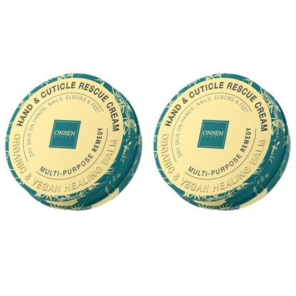 Onsen Hand & Cuticle Rescue Cream | Organic Nail Strengthener & Balm | Dry, Cracked Hands, Elbows & Feet | Shea Butter, Tsubaki & Jojoba Oil | Nail Repair & Growth, Vegan – 2 Pack (1.10 oz) - size: 0.88 Ounce (Pack of 2)