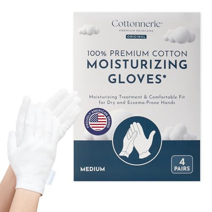4 Pairs Cottonnerie Original Cotton Gloves for Dry Hands Sleeping, Moisturizing Gloves Overnight, Hand Moisturizer Gloves, Moisture Gloves for Dry Hands Overnight, Sleeping Gloves, Medium - size: Original Medium