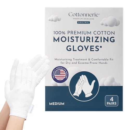 4 Pairs Cottonnerie Original Cotton Gloves for Dry Hands Sleeping, Moisturizing Gloves Overnight, Hand Moisturizer Gloves, Moisture Gloves for Dry Hands Overnight, Sleeping Gloves, Medium - size: Original Medium