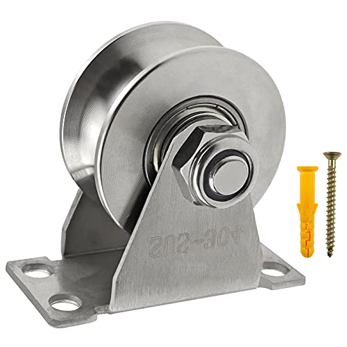 Groove Wheel Pulley Stainless Steel Pulley Block Super Silent Single Pulley Block for DIY Gym Equipment,Sliding Gate Detachable Duplex Bearing with Mounting Screws and Expansion Pipes U Type (1 Pack) - size: 1 Pack