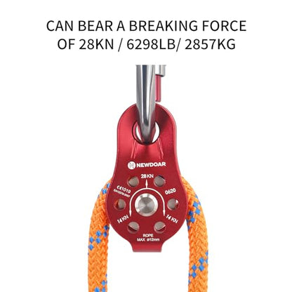 Fixed Plate Micro Pulley,28KN CE Certified General Purpose Small Aluminum Rope Pulleys for Climbing/Aloft Work/Rappelling/Rescue Etc - color: Pack of 2(28KN Pulley Red)