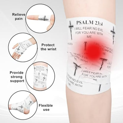MiniInflat 2 Pcs Christian Cross Athletic Tape Sports Tape 2in x 23ft Religion Jesus Wrist Wrap for Soccer Football Baseball, Gift for Graduation Teacher Nurses Week Pentecost(White,Psalm 23:4) - color: White, style: Psalm