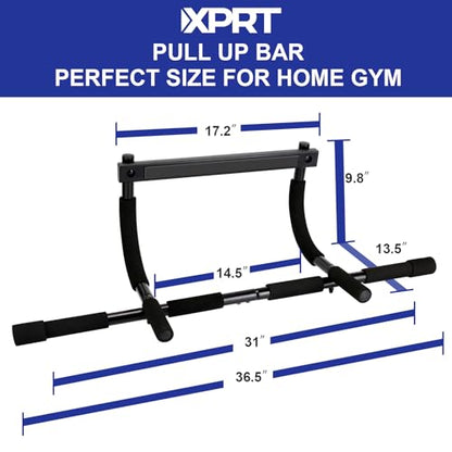 XPRT Fitness Doorway Pull Up Bar - Heavy Duty 300lb Capacity Multi-Grip Chin Up Bar for Home Gym, Upper Body Workout Equipment with Comfortable Foam Grips