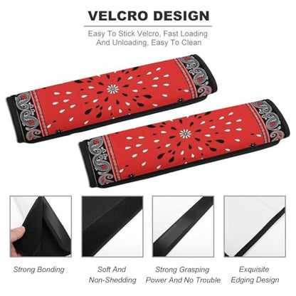 2PCS Red Paisley Bandana Seat Belt Cover Breathable Automotive Seat Belt Protector for Adult Use, Most Cars, Pressure Relief - color: Pattern 815