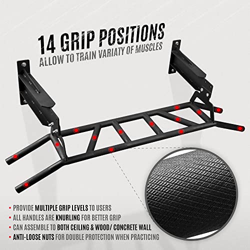 Yes4All Heavy Duty Wall Mounted Pull Up Bar – Multi-Grip Pull Up Bar Ceiling Mount / Ceiling Mount Pullup bar / Chin Up Bar for Home Gym Workout
