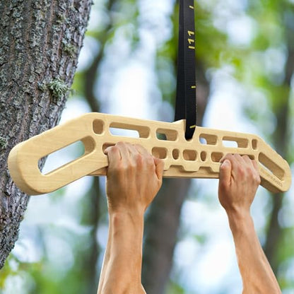 POWER GUIDANCE Wooden Hangboard Portable Rock Climbing Hangboard with Suspension Training Function, Enhance Finger Grip Strength, Indoor and Outdoor Use - size: set
