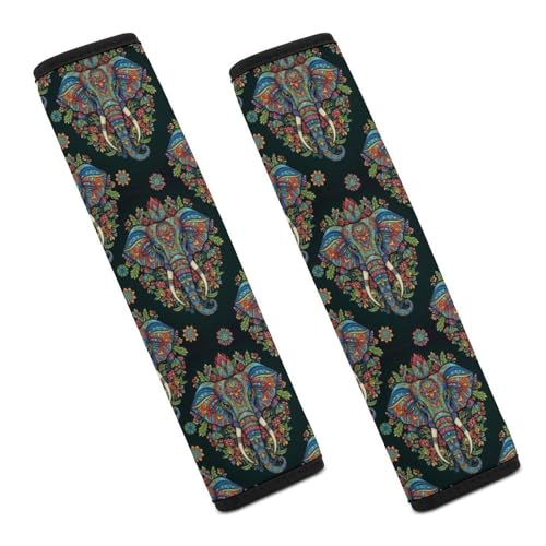 2 Pack Mandala Elephant Car Seat Belt Pad Soft Padded Automotive Seat Belt Protector for Child, Stroller Pushchair High Chair, Shock Absorption - color: Pattern 16