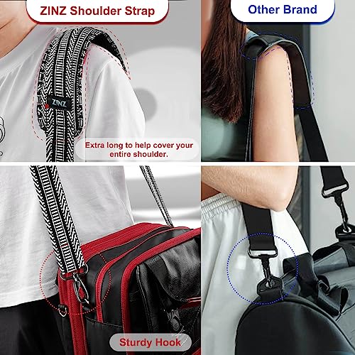 ZINZ 75" Shoulder Strap with Fixed Pad and Dual Balanced Buckles，Black White Jacquard - color: Black White Jacquard