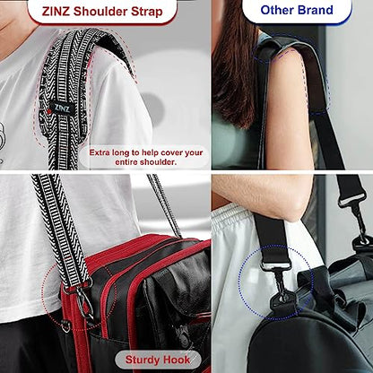 ZINZ 75" Shoulder Strap with Fixed Pad and Dual Balanced Buckles，Black White Jacquard - color: Black White Jacquard