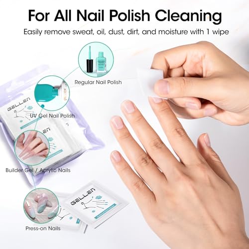 GELLEN Nail Cleanser Pads, 100 Pack Alcohol Prep Pads Individually Wrapped | Nail Cleanser Wipes Remove Tacky Residue, Lint-free Glossy Wipes for Acrylic/Builder/Gel Polish Travel for Perfect Manicure - size: 100PCS