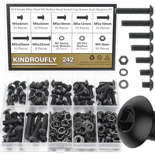 148 Pieces Black M6 x 8/10 /12/16 /20/25 /30mm Button Head Socket Cap Screws Nuts Washers Assortment Kit, 10.9 Grade Alloy Steel - size: M6, style: Button Head