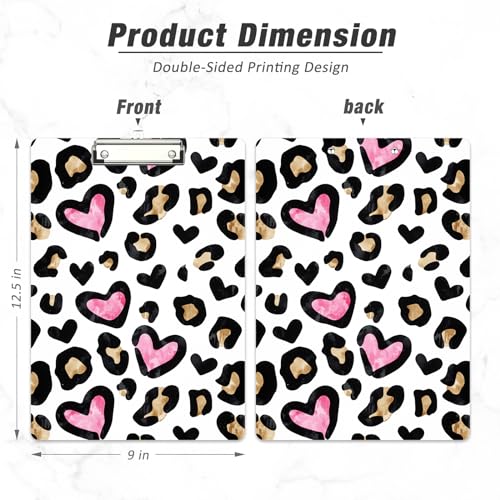 Rimilak Wood Clipboard, 8.5x11 Hardboard Clip Board, Heart Leopard | Fun Design, Cute Custom Pattern, 9 x 12.5 in Letter Size for Classroom, Teachers, Kid, Woman, School & Office Supply - color: Heart Leopard