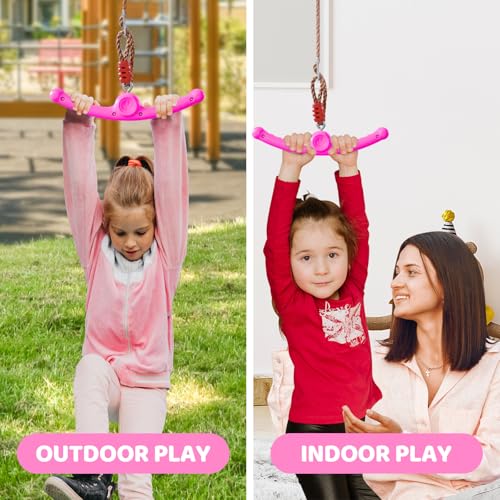 Ninja-Twister 360° Spin Handle: Slackline Swing Attachment for Kids - Activate Ninja Powers with Twist-Spin Flips! (Rose Red- Backyard/Playground Hang Toy) - color: Rose Red