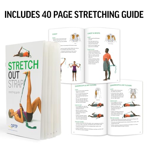 OPTP The Original Stretch Out Strap XL with Exercise Book, Made in the USA | Stretch Out Strap for physical therapy, yoga stretching strap or knee therapy strap, 10 loops, 7'5" long durable woven strap