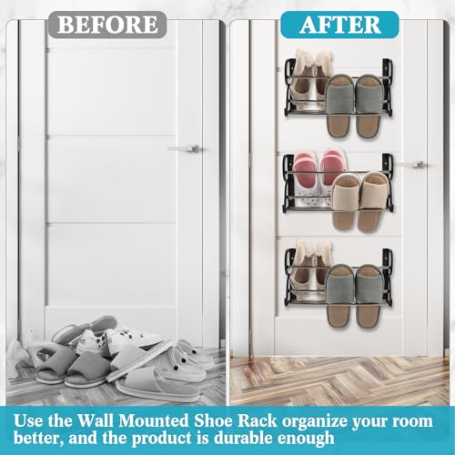 Ziliny 6 Pieces Wall Mounted Shoe Rack with Sticky Hanging Mounts Hanging Wall Shoe Storage Organizer Holder Shelf Hanger for Closet Door(15.7 x 8.7 x 4.3'')