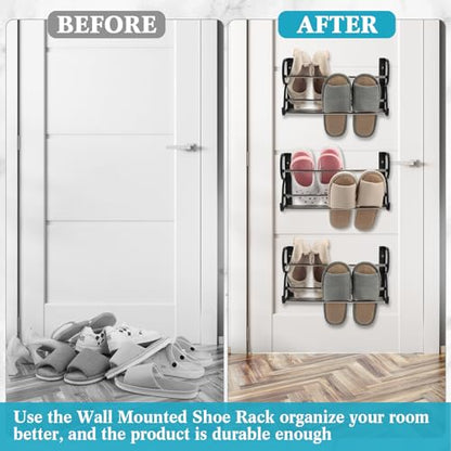 Ziliny 6 Pieces Wall Mounted Shoe Rack with Sticky Hanging Mounts Hanging Wall Shoe Storage Organizer Holder Shelf Hanger for Closet Door(15.7 x 8.7 x 4.3'')