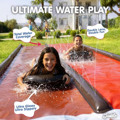 JAMBO Premium 22Ft Water Slide and 2 Bodyboards, Extra Long Heavy Duty Slip Splash and Slide with Inflatable Bumpers, Pirate Splash Mat Water Sprinkler, Outdoor Water Toys, Summer n Toy, Splash Pad - color: 22ft Pirate