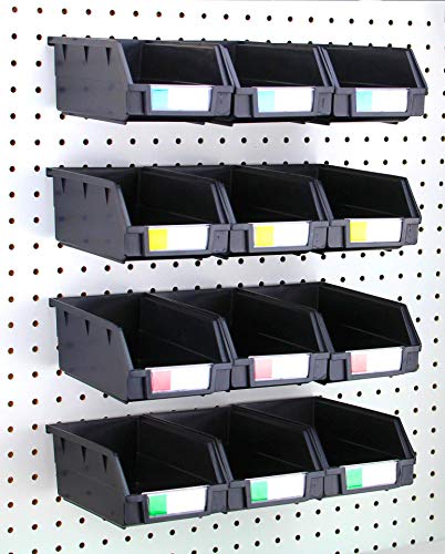Pegboard Bins – 12 Pack Black Extra Large - Hooks to Any Peg Board - Organize Hardware, Accessories, Attachments, Workbench, Garage Storage, Craft Room, Tool Shed, Hobby Supplies, Parts - color: Black, size: 7 Inch (Pack of 12)