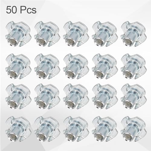 HARFINGTON M4x10mm T-Nuts 4 Pronged Tee Nut 0.57" x 0.39" Fully Thread Carbon Steel Inserts for Wood, Rock Climbing Holds, Cabinetry, Furniture 50pcs - size: M4x10mm