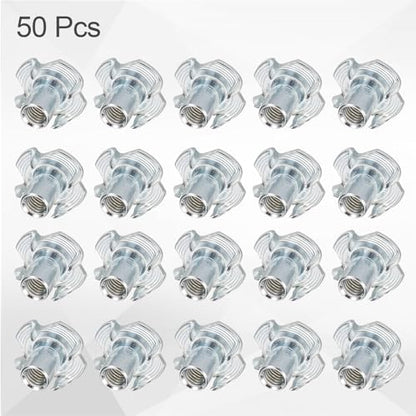 HARFINGTON M4x10mm T-Nuts 4 Pronged Tee Nut 0.57" x 0.39" Fully Thread Carbon Steel Inserts for Wood, Rock Climbing Holds, Cabinetry, Furniture 50pcs - size: M4x10mm