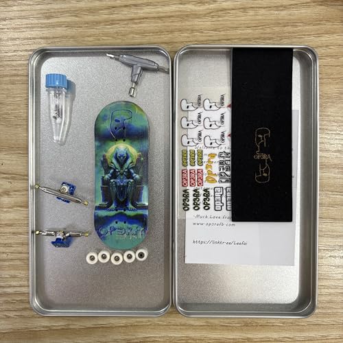 LEEFAI Pro Fingerboard Complete Set, 34x96mm Maple Deck, 4.0 Trucks, UV Print Design, Mini Finger Skateboard- Op3ra V3-Alienation