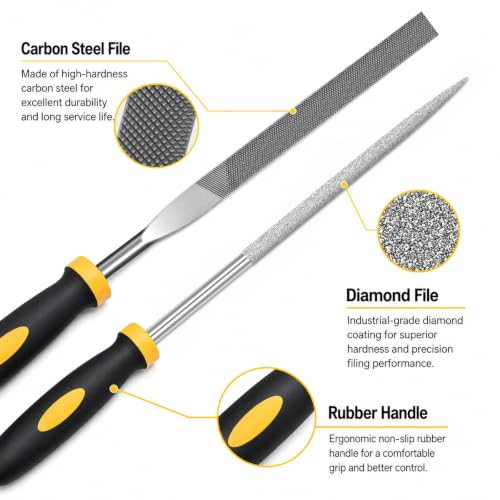 13PCS Needle File Set,Small File Set,Needle Files for Metal,Diamond File Set,TOYIKOM 6 Jewelers Files Set,6 Steel File Tool,Small Metal Files for Precision Metal Wood Sharpening with Brush Carry Case - color: 13PCS Needle File (Black+Yellow)