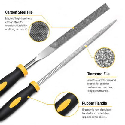 13PCS Needle File Set,Small File Set,Needle Files for Metal,Diamond File Set,TOYIKOM 6 Jewelers Files Set,6 Steel File Tool,Small Metal Files for Precision Metal Wood Sharpening with Brush Carry Case - color: 13PCS Needle File (Black+Yellow)