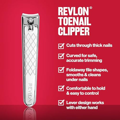 Revlon Toenail Clipper With File, Nail Care Tool With a Curved Blade for an Accurate Trimming and Grooming, Easy to Use, 1 count - size: 1 Count (Pack of 1)