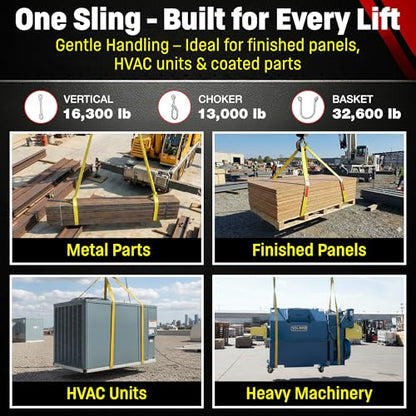 DD Sling 6 Inch x 6 Foot Nylon Lifting Sling – USA Made, 16,300 lb Vertical, 13,000 lb Choker, 32,600 lb Basket – 2-Ply Heavy Duty 900 Webbing, Type 3 Flat Eye & Eye Rigging Sling - size: 6" x 6'