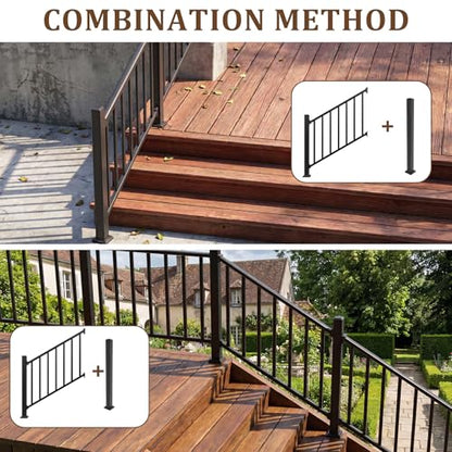 Aluminum Deck Railing Kit, Modular 36 in H. x 5 Ft W Stair Railing Kit for Outdoor Steps,Heavy Duty Balustrade System for Deck, Porch, Patio & Balcony(1 Post, 1 Panel) - size: 5 Feet-Stair