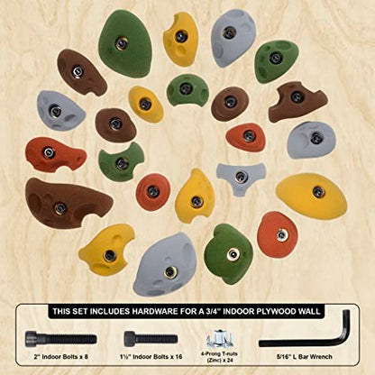 Atomik Climbing 24 Classic Hand and Foot Holds Bolt-On in Assorted Earth Tones